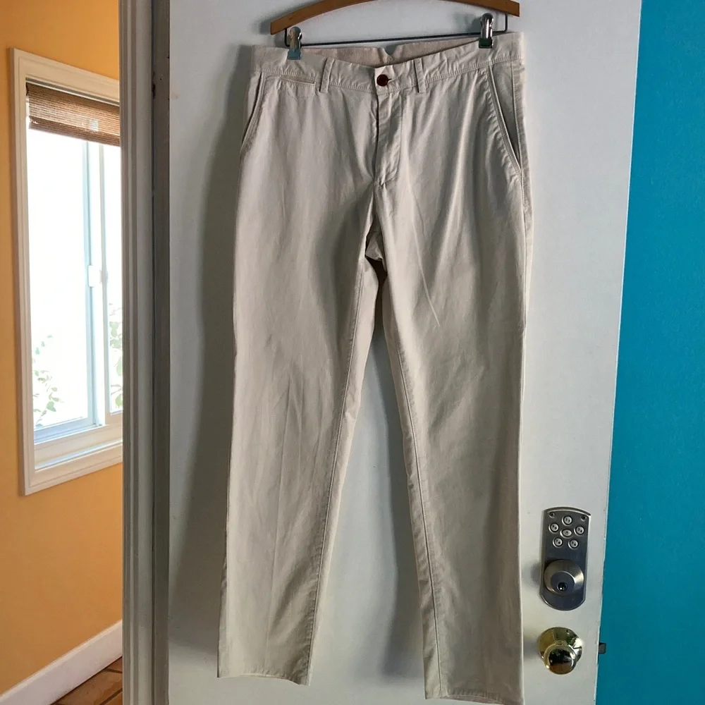 Emidio Tucci Mens Size 34 X 31 Cream Chino Flat Front Cotton Casual Pants